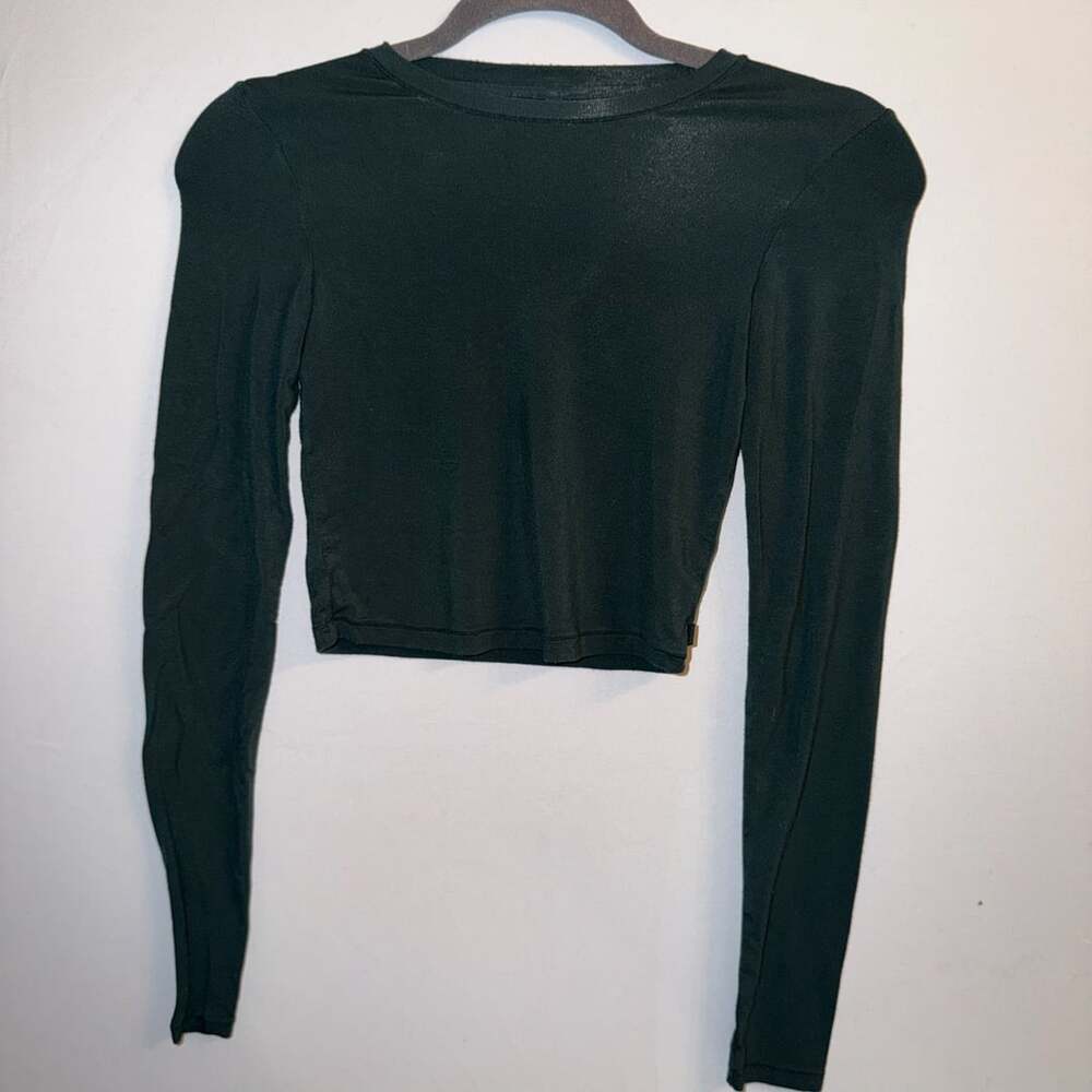 Skims Long Sleeve Crop Top Size XXS Dark Green #0755